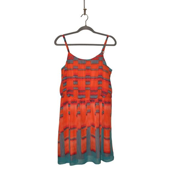 CALVIN KLEIN JEANS $88 Scoop Neck Sleeveless‎ Woven Sundress Red/blue Large - Picture 1 of 3